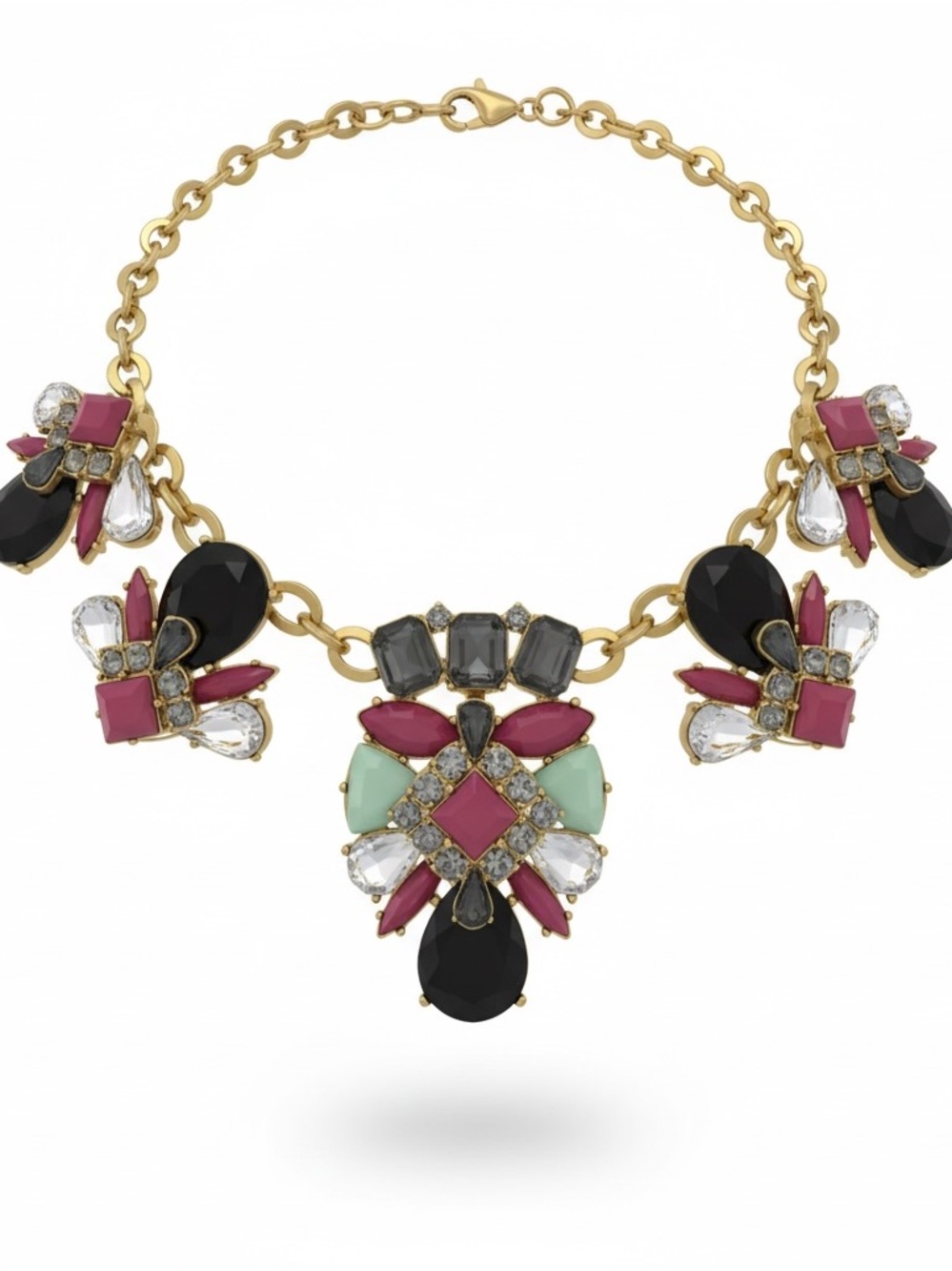 J.Crew Vintage Statement Necklace Multicolor Crystal Bib Gold Tone Chain